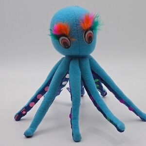 Vintage Handmade Octopus Plush Blue Polka Dot Tentacles 10 Inch Kitsch Toy Decor